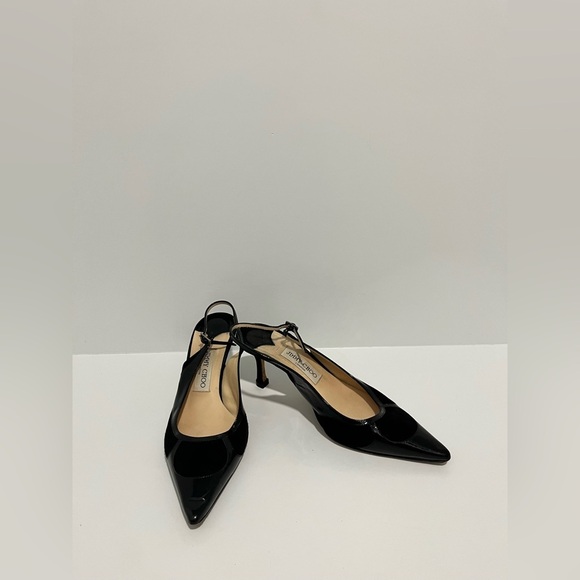 Jimmy Choo black patent leather and suede sling back kitten heel size 38/8 - Picture 1 of 16